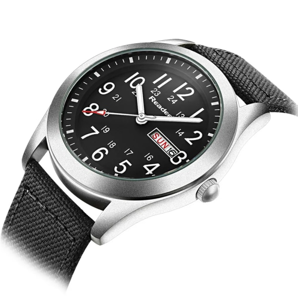 Readeel Top Lyxmärke Quartz Herrarmbandsur Date Week Sport Militär Casual Watch Canvas Manklocka Black