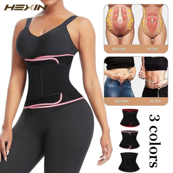 HEXIN Kvinnor Body Shaper Thermo Neopren Bantning Midjebälte Waist Trainer Korsett Viktminskning Trimmerbälte Pink L