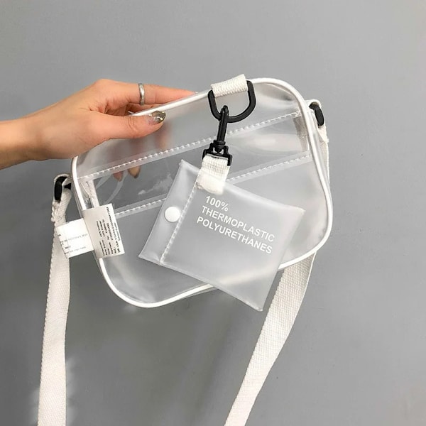 Casual PVC Transparent Clear Kvinnor Crossbody-väskor Axelväska Handväska Jelly Små telefonväskor med korthållare Breda remmar Flik Black