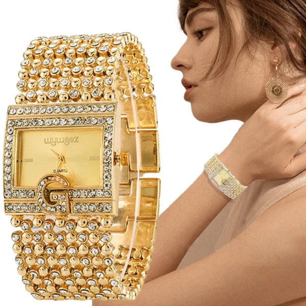 Enkel fyrkantig guld watch Mode Klassisk legering diamantarmband watch Guld Silver Diamantskala Urtavla Quartz Reloje Gold style 1