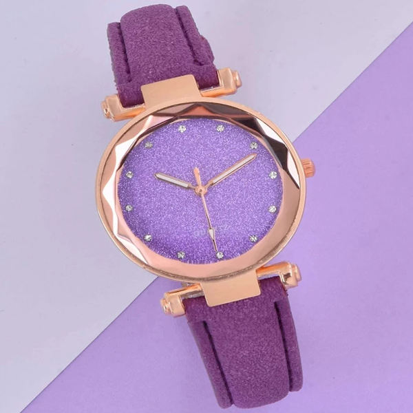 4 STK Watch Lyxmode Elegant Alloy Watch Färgglad PU-läderarmband Armbandsur För Dam Present Watch INGEN LÅDA Purple Set 6PCS