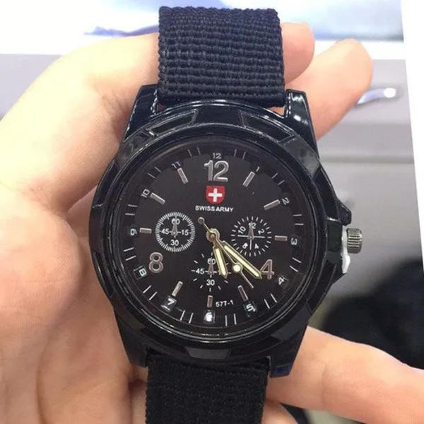 Herr Watch Nylon Militär Man Quartz Klockor Tyg Canvas Armband Casual Cool Män Sport Rund Urtavla Relogios Armbandsur Black