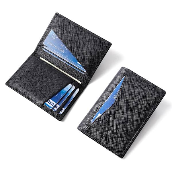 2022 Lyx RFID Bifold liten kortplånbok för män Kontrastfärg smalt korsmönster äkta läder kreditkortshållare för män blue