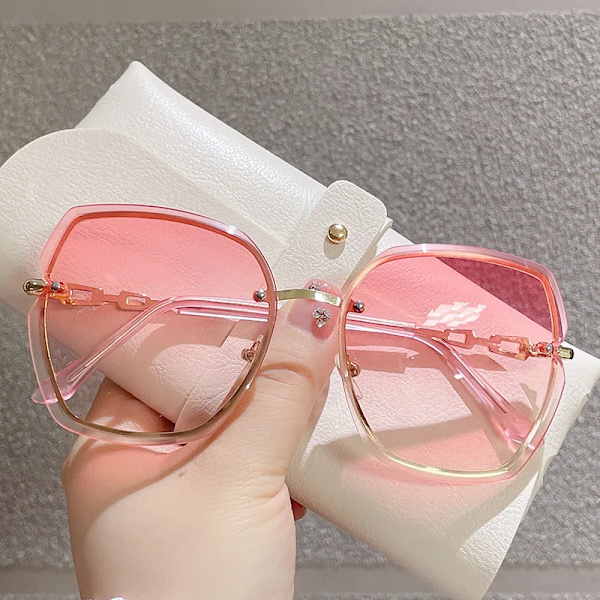 LNFCXI båglösa diamantsolglasögon för kvinnor Metalltrimning Grå Rosa Gradient Solglasögon Dammodemärke Designer Glasögon Pink As Picture Show