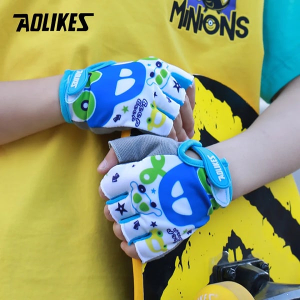 1 par Barn Cykelhandskar Barn Half Finger Cykelhandskar Utomhussport Barn Pojke Flickor Andningshandskar Ridutrustning Little dinosaur M