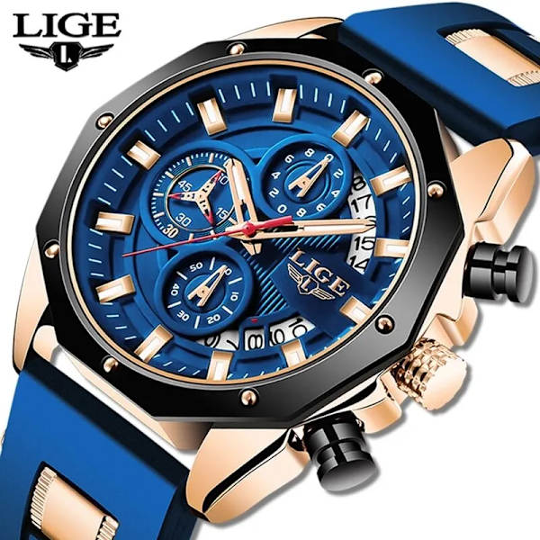 Nytt mode Herrklockor Toppmärke Lyx Silikon Watch Herr Kvarts Datum Klocka Vattentät Armbandsur Kronograf gold black