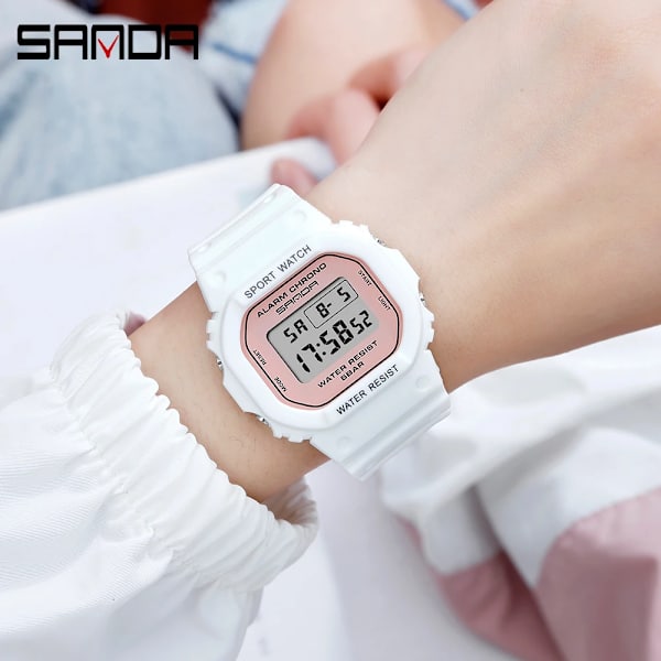 SANDA White Fashion Damklockor Vattentät LED Digital watch för kvinnlig klocka Dam Sportarmbandsur relogio feminino 293 White Black