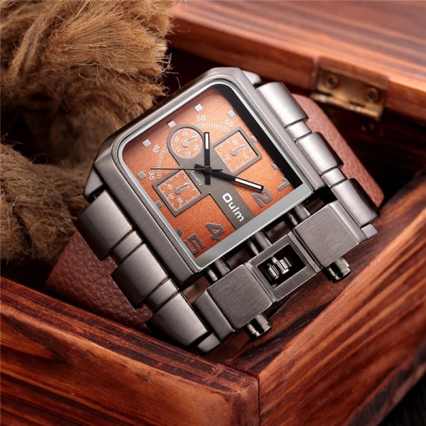 Oulm Brand Original Unik Design Fyrkantig Herr Armbandsur Bred Stor Urtavla Casual Läderrem Quartz Watch Man Sportklockor Black(with box)