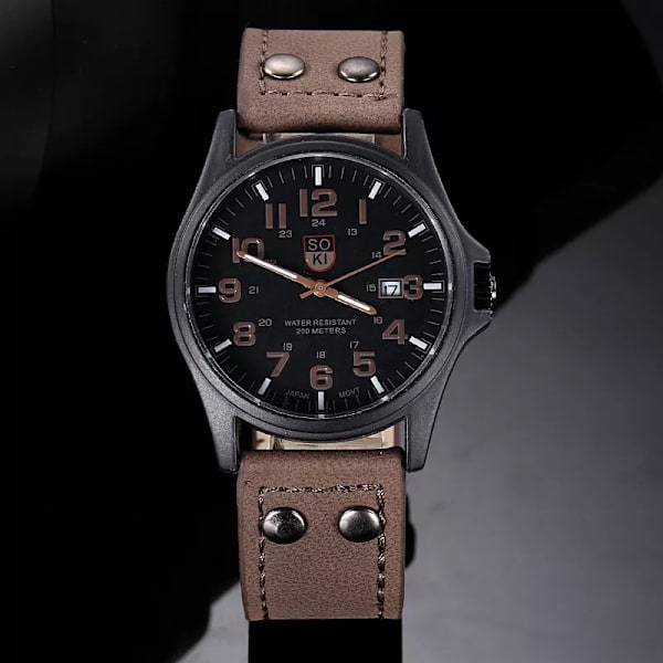 Casual läderrem Nummerskiva Quartz Armbandsur Mode Herrklockor för Man Enkel Sport Stil Man Klocka relogio masculino brown