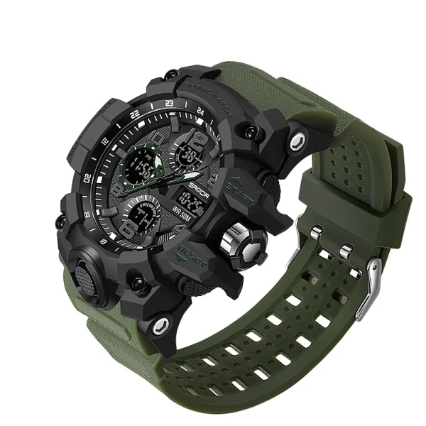 2021 SANDA Sports Military Herrklockor Vattentät Dual Display Quartz Armbandsur För Manklocka Stoppur Relogios Masculino Armygreen