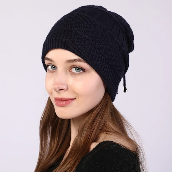 Mode Stretchig Stickad Skullies Beanies Hatt Solid Snood Halsduk Varm Beanie För Kvinnor Höst Vinter Kvinnlig Beanie Mössa Black One Size