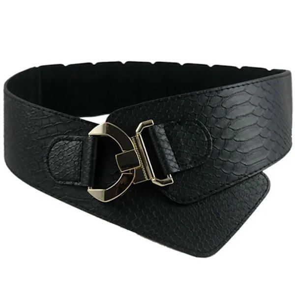 Dam Stretch PU Läder Cinch Bred midja Höft Midjeband Snyggt elastiskt bälte för kvinnor Flickor Presenter Mode Klänning Tillbehör Black about 73-96cm