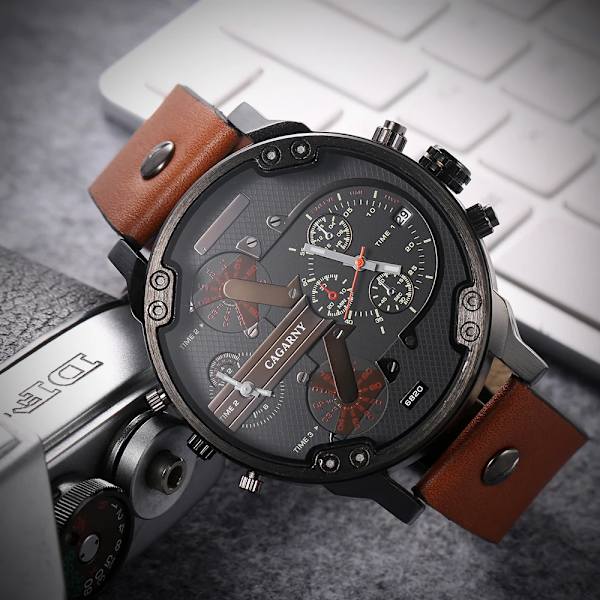 52MM Big Case Quartz Watch For Herr Elegant herrarmbandsur Vattentät Dual Time Displays Military relogio masculino manlig klocka Black