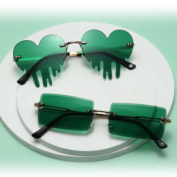 Båglöst mode Grön fyrklöver glasögon Leprechaun Dräktglasögon St. Patrick's Day Irish Shamrock Solglasögon C
