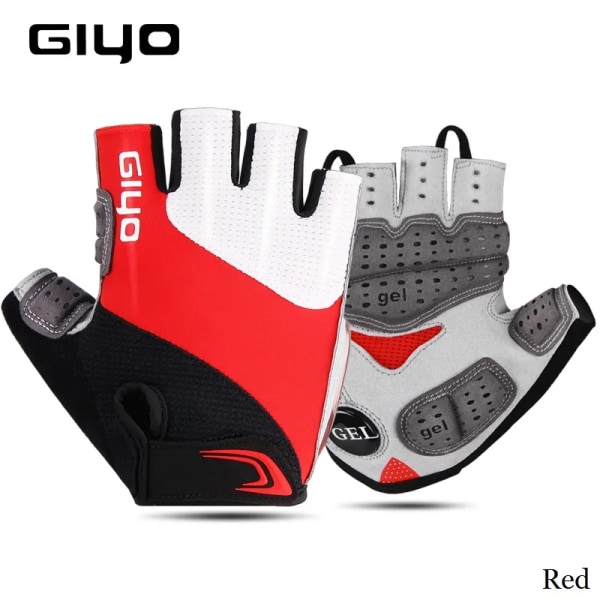 Giyo Cykling Half Finger Handskar Andas Lycra Tyg DH Outdoor Mittens MTB Road Bike Herr Cykel Gel Fingerless Handskar S-10 Red S