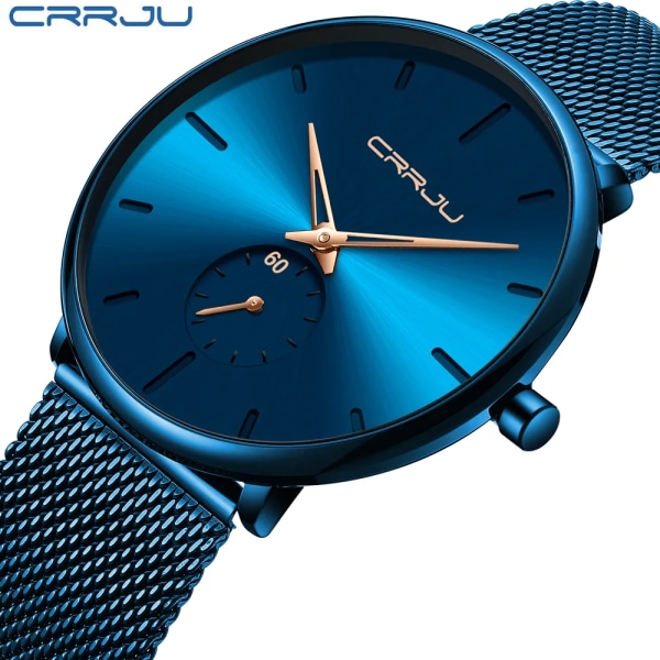 CRRJU Mode Blå Watch Topp Lyxmärke Minimalistisk Ultratunn Quartz Watch Casual Vattentät klocka Relogio Masculino Black Blue BOX