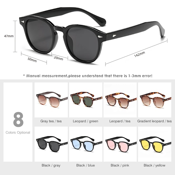 LM Fashion Johnny Depp Style Runda solglasögon Klartonad lins Dam Solglasögon Män TONY Blue Eyewear Ocean Lens UV400 GradientLeopard-Tea Follow Picture