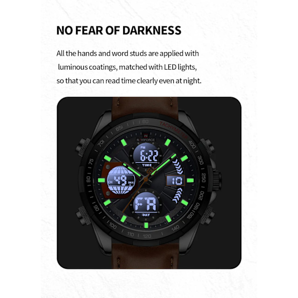 2022 NAVIFORCE sportklockor för män Stark lysande dubbel skärm Vattentät kvarts äkta läderarmbandsur Relogio Masculino GGNGN