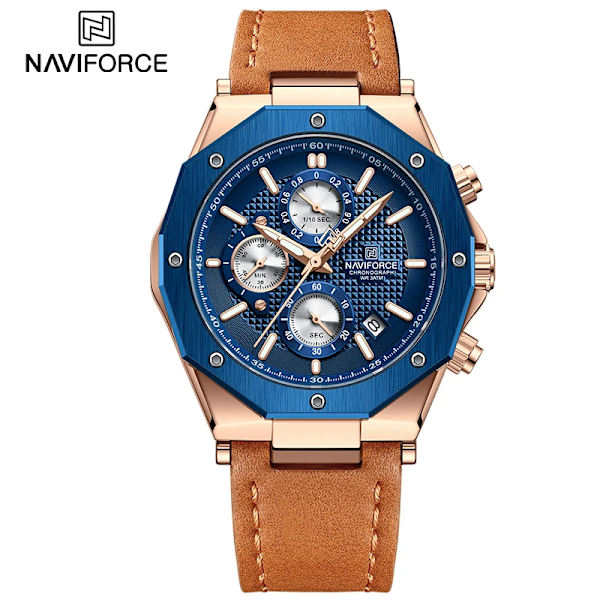 Nya NAVIFORCE klockor Top Lyx Märke Sport Watch Läder Vattentät Business Mode Kronograf Armbandsur Auto Date RG BE O