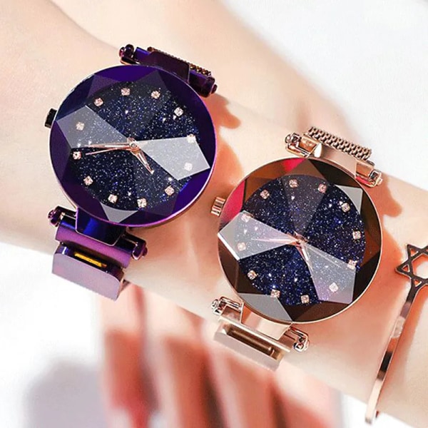 Dam Magnetic Starry Sky Clock Lyx Damklockor Mode Diamant Kvinnlig Quartz Armbandsur Relogio Feminino Zegarek Damski Gold1