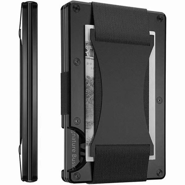 Herr Slim Ridge Man Plånböcker Varumärke Lyx Aluminium Kol RFID metallväskor Case Carteira Masculina kreditkortshållare Black