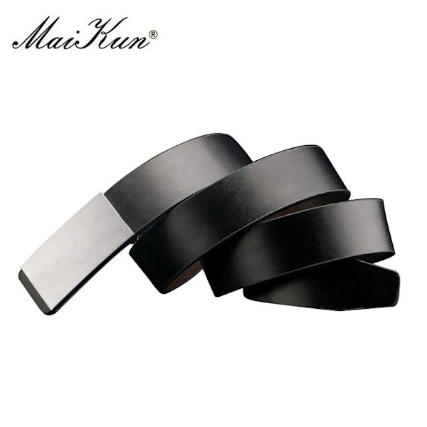 Maikun-bälten för män Högkvalitativt slätt spänne syntetiskt läder herrbälte Moderiktigt mäns bälte för jeans black Buckle(.974) 115cm(.974)