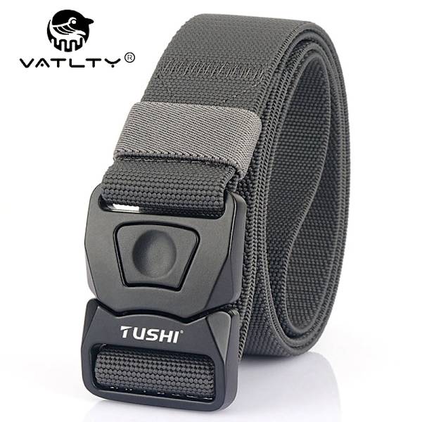 VATLTY 2021 Stretching taktiskt bälte för män Zinklegering Pluggbart spänne Utomhusarbete Vandring Elastiskt bälte Jakttillbehör black 125cm