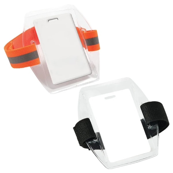 PVC-plastkorthållare Polyester reflekterande armband ID-korthållare Arm Justerbar ID-bricka Elastiskt armband ID-bricka hållare Orange
