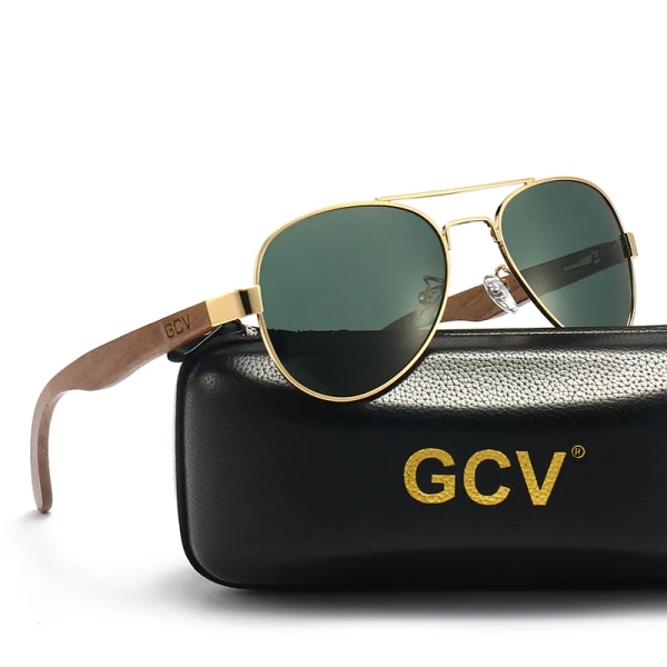 GCV 2022 Nya handgjorda trä pilotsolglasögon polariserade herrglasögon UV400 skyddsspegel glasögon valnöt trä Oculos G369 Orange Polarized
