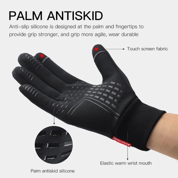 Pekskärm Vindtät utomhussporthandskar Män Kvinnor Vinterhandske Fleece Thermal Varma löparhandskar Anti-halk Cykelhandskar A0079-BK L