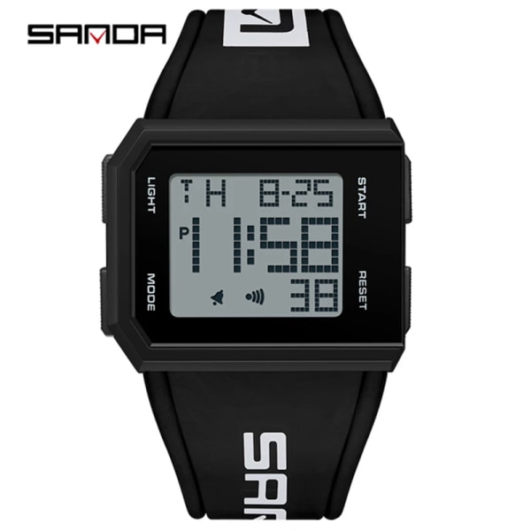 SANDA 9003 New Fashion herrklockor 50M vattentät watch för män LED Elektroniska digitala armbandsur Relogio Masculino BLACK WHITE