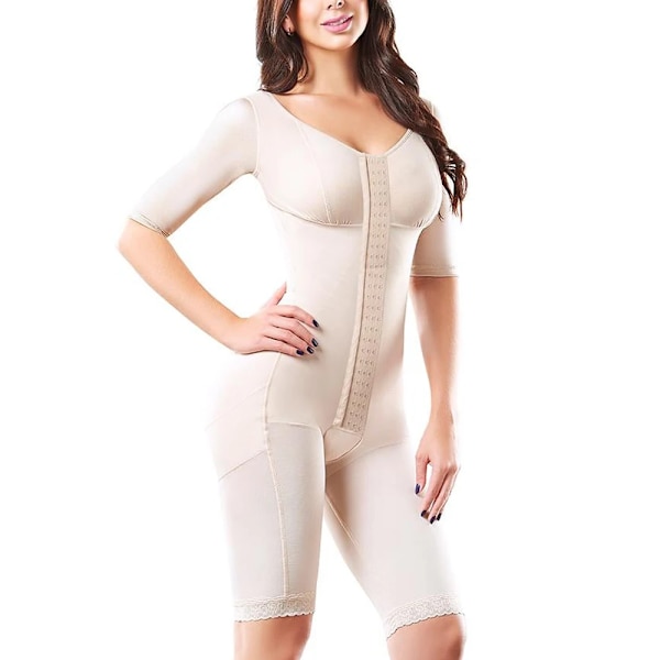 Faja colombianska beige underkläder Dam Helkroppsformad magkontroll Rumpa lyfter Skims Öppen byst Body Efter förlossning gördel Beige XL