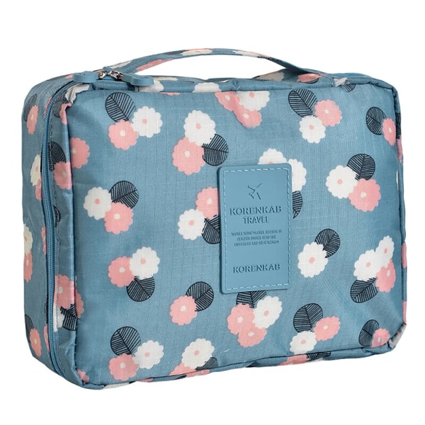 2023 Kvinnor Sminkväska Toalettartiklar Organizer Kosmetiska väskor Utomhusresor Tjej Personlig hygien Vattentät Tote Case blue flower
