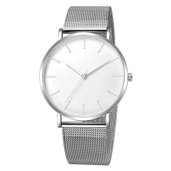 Damklockor Watch Mesh Armband i rostfritt stål Casual Armbandsur Watch reloj mujer relogio feminino 2019 Silver-White