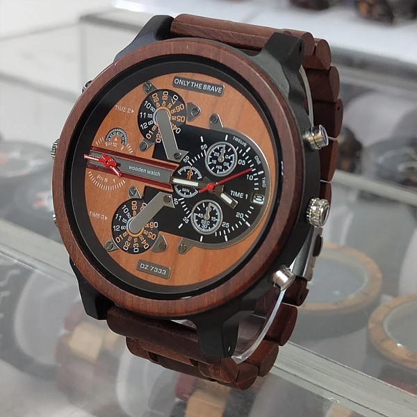 Stor watch av trä, Herrklockor, Dual Time, Chronograph timepiece Sport Wood Watch för Man, montre hommes Maple box