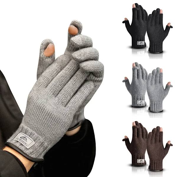 1 par Vinterridningshandskar Halkfri stickade 2 Finger Flip-handskar Vindtäta Varma Män Cykling Klättring Racing Fiskehandskar Gray XL