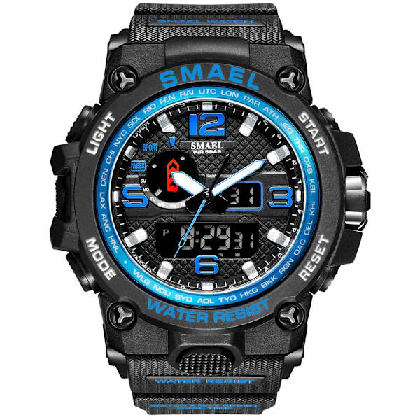 SMAEL Dual Display Digital LED Watch Pointer Typ Quartz Elektriska klockor Relogio Masculino Uomo Sportklocka 1545 BLACKBLUE