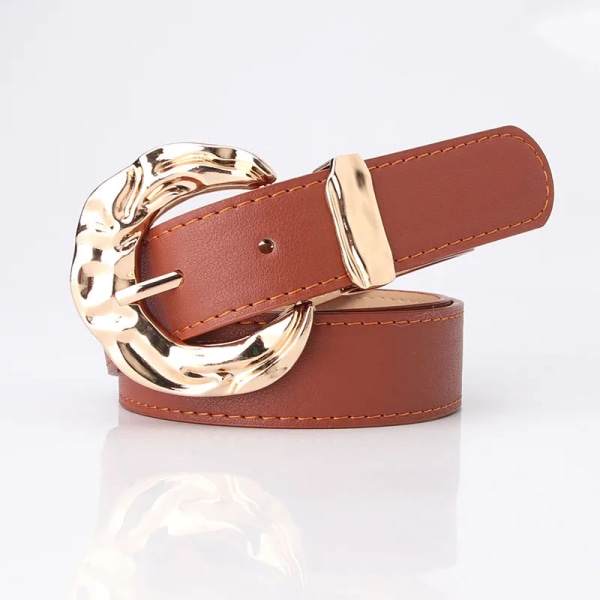 Mode Flerfärgat Pu Läder Kvinna Bälten Jeans Klassisk Retro Guld Runt Spänne Kvinnlig Pin Lyx Punk Gothic Midjeband camel belt 106cm