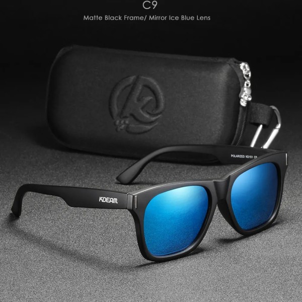 KDEAM 2021 New Square Polarized Solglasögon Herr Multi Color Coating Solglasögon Alla svarta nyanser Dragkedja ingår Kat.3 CE C9 Zipper Box