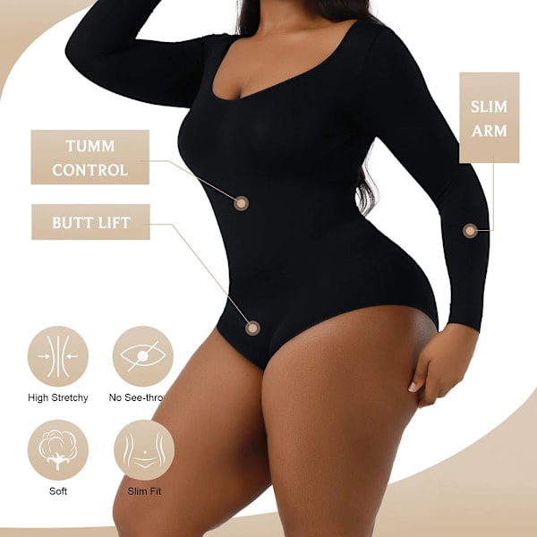 Dam Seamless Shapewear Bodysuit Waist trainer Body Shaper Butt Lifter Shapewear Underkläder Bantning Långärmad Bodyshapers White M