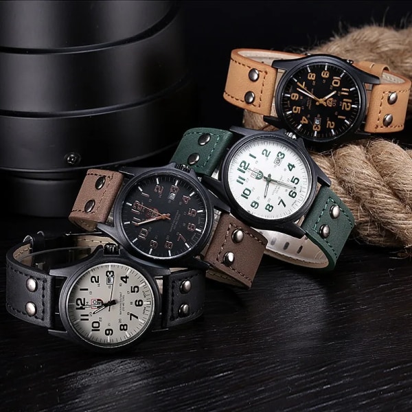 Märke Sport Militärklockor Mode Casual Quartz Watch Läder Analog Herr 2020 Ny SOKI Lyxarmbandsur Relogio Masculino brown