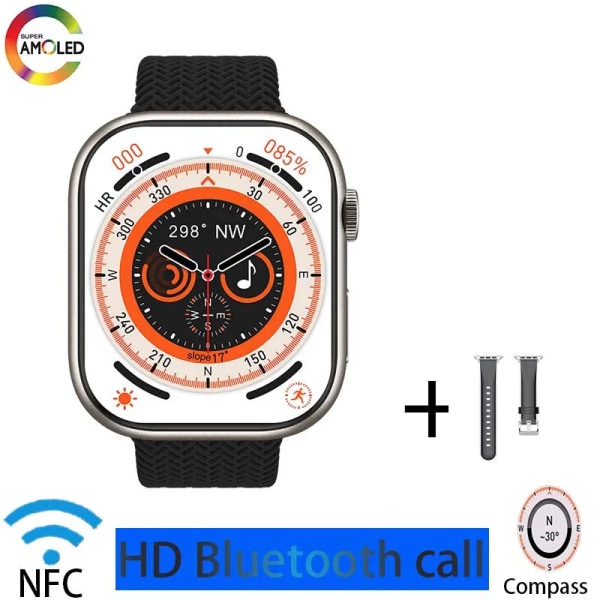 herrsmartklocka IP68 vattentät NFC Bluetooth samtal Smartwatch Series 9 AMOLED explosionssäker skärm för kvinnors smartklocka Black B HK9 PRO
