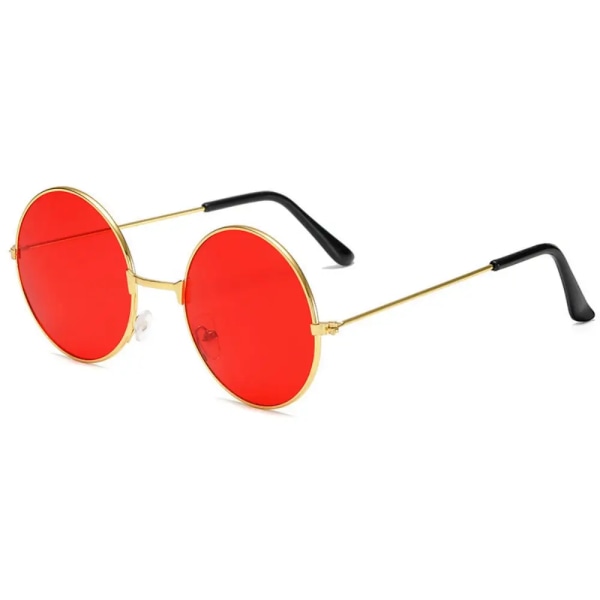Retro små runda hippiesolglasögon Modecirkel metallram Solglasögon Disco Party Candy Color Linsglasögon för kvinnor män Gold-Red
