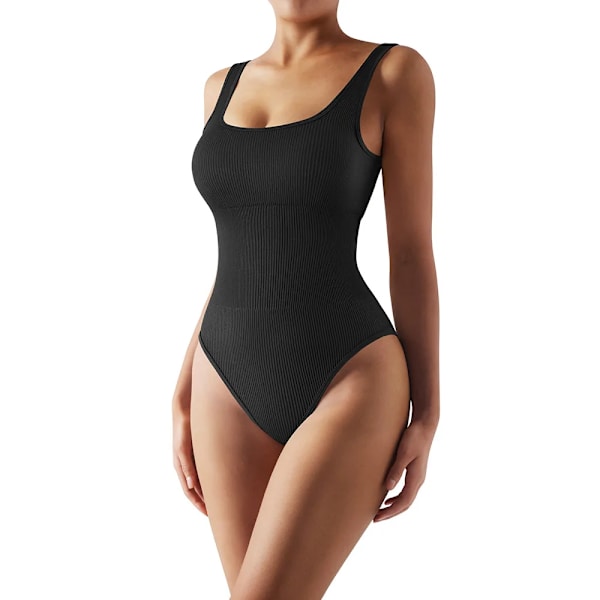 Body Shapewear Dam Ribbstickad Sexig Body Magkontroll Spaghetti Square Neck Vadderat linne Seamless Jumpsuit Bodyshaper SJ002AP S