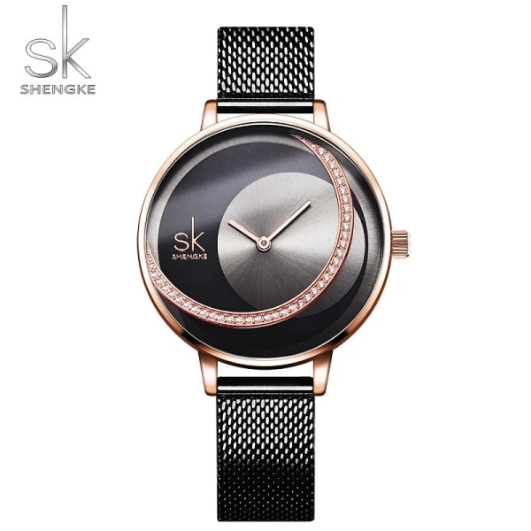 Shengke Crystal Watch Lyxmärke Dam Klänning Klockor Original Design Quartz Armbandsur Creative SK Watch For Women rosegoldband