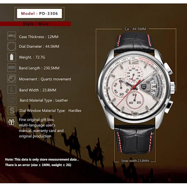 relogio masculino PAGANI DESIGN Män Quartz Klockor Lyxmärken Mode Tidsinställd rörelse Militär Klockor Läder Quartz Klockor white red B