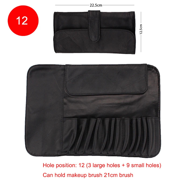 12/18/24 Hål Sminkborsteväska Funktionell case Organizer Sminkborstar Skydd Sminkverktyg Rullande påse Black 12 holes