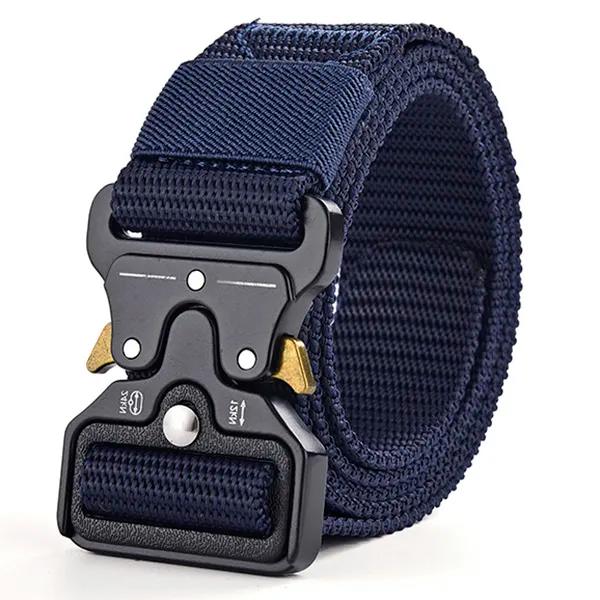 5,0 cm brett armébälte taktiskt militärt nylon midjebälten Quick release Jaktträning Stark metallspänne polis 3.8cm(wide)blue 125cm