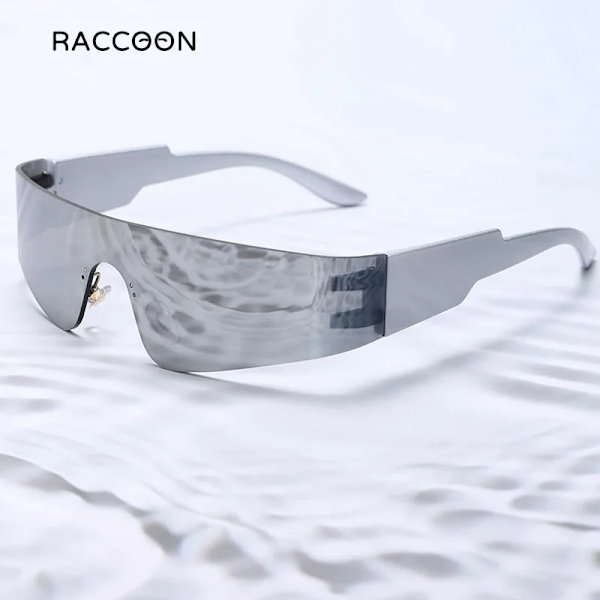 Kardashan Flat Top Shield Mode Punk Solglasögon Dam Y2K Solglasögon Män Spegel One Piece Glasögon 2000S 90S Estetiska glasögon E7-transparent look picture