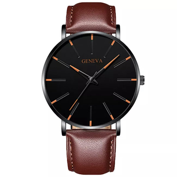 Herrmode Minimalistisk Ultra Tunna klockor för män Enkel Business Rostfritt stål Mesh bälte Quartz Watch relogio masculino Leather Brown Orange